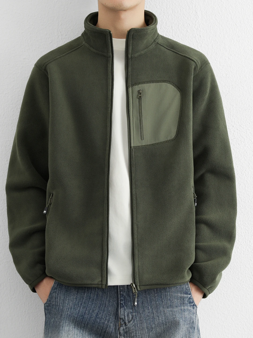 

Утепленная мужская куртка на молнии с воротником-стойкой, повседневная, ветрозащитная, теплая, однотонная, из полиэстера