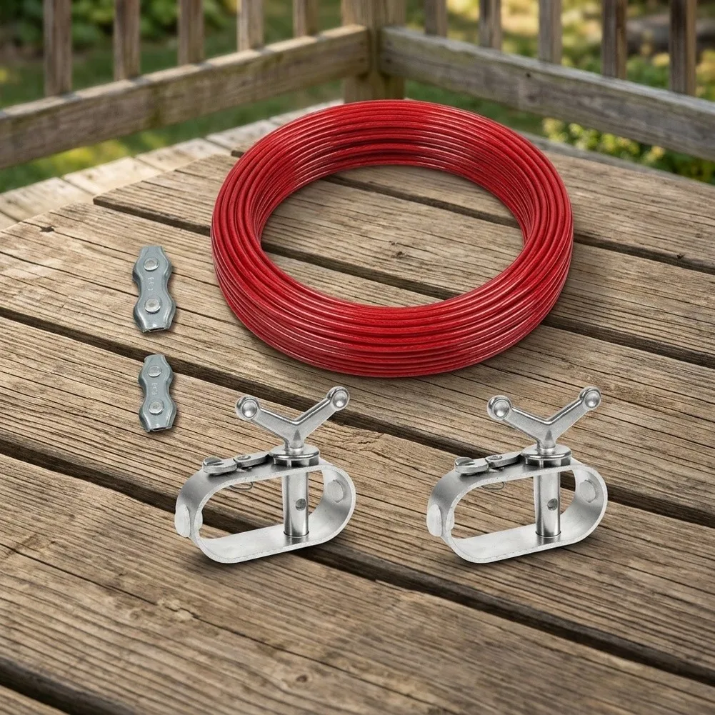 Pool Cover Cable And For Winch Kit, Rustproof Aluminum Hand Crank With Coated Steel Wire Rope For Winter Tarp Tensioning
