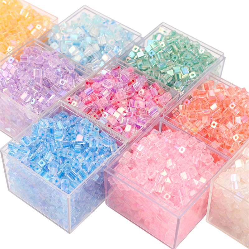New 50pcs 5mm Colorful Glass Square Seed Beads Charm Cube Loose Spacer Beads for Jewelry Making DIY Bracelet Necklace Craft