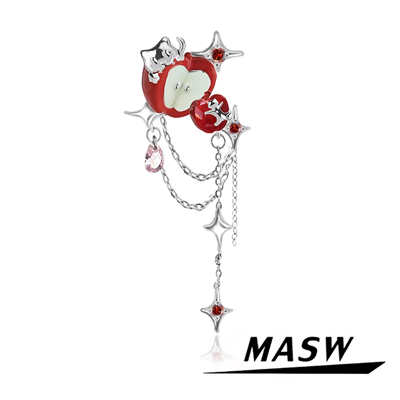 

MASW Original Design Luxury Temperament Red Apple Brooches For Women Wedding Gifts Fashion Jewelry Accessories Hot Selling