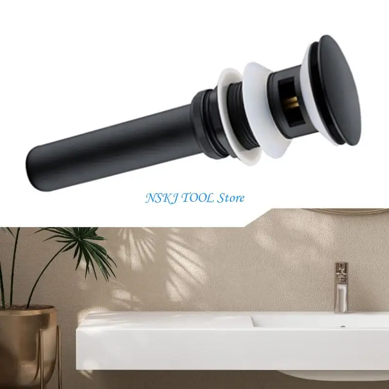 L8RC Steel & Rubber Kitchen Sink Strainer & Bathroom pushing  Seal Popup Drain Stopper with Overflows Rusts Resistant Drain Stop