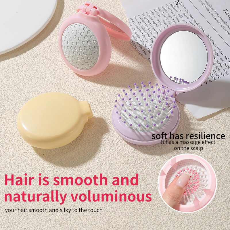 1 قطعة مستديرة قابلة للطي مرآة لوضع مساحيق التجميل مجموعة مشط 2 في 1 صغيرة صغيرة محمولة باليد اللمس متابعة HD مرايا الغرور #6