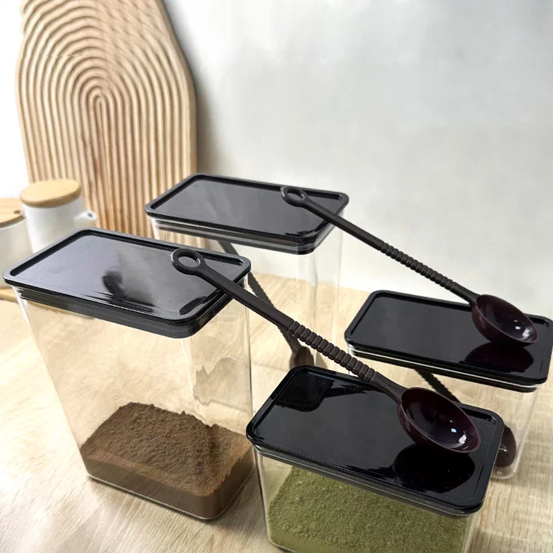 صندوق بلاستيكي مختوم، جرة تخزين، حاويات تخزين، صندوق مسحوق الفاكهة الخاص، جرة مربعة شفافة محكمة الغلق، جرة حبوب البن المختومة