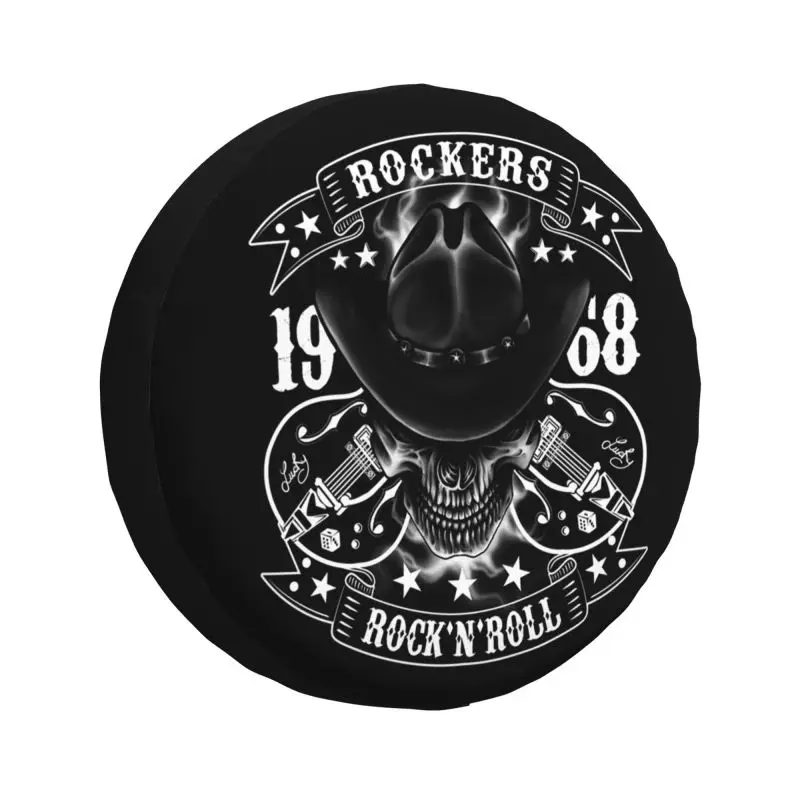 Rockabilly Skull 1968 Rockers Rock N Roll Guitars Spare Wheel Cover for Mitsubishi Pajero 4x4 SUV Custom Tire Protector