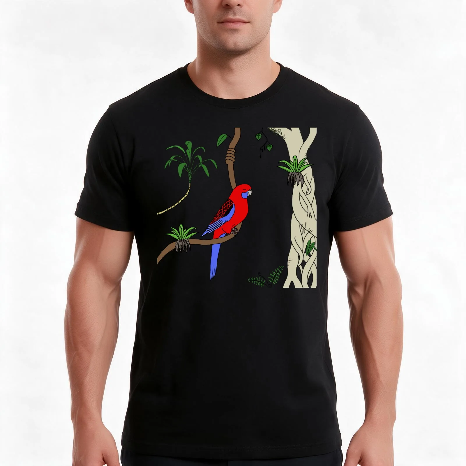 Crimson Rosella T-Shirt, Summer Casual Cotton Tee, Oversized Streetwear Tops, Vintage Graphic Print, Loose Fit Short Sleeve