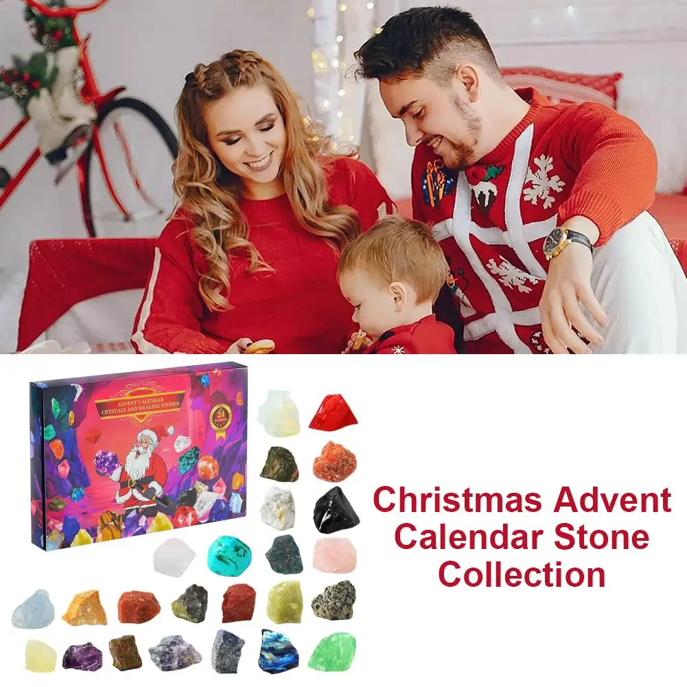 Christmas Advent Calendar Kit With 24PCS Gemstones Stone Ore DIY Mineral Home Specimen Collectible Gift Samples Decorat J5D0