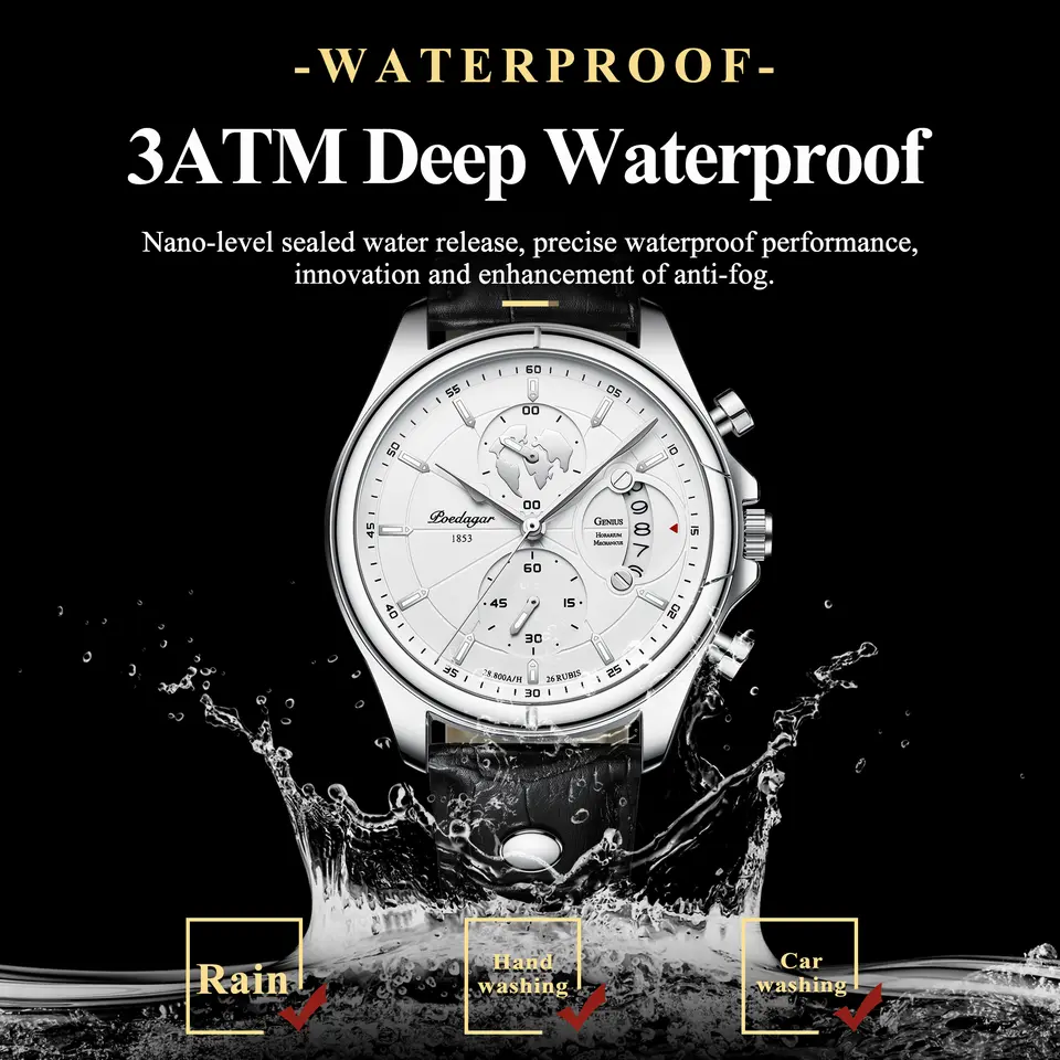 POEDAGAR Luxury Man Wristwatch Chronograph Date Waterproof Leather Men Watch Casual Quartz Men's Watches Sports Male Clock Reloj - 4