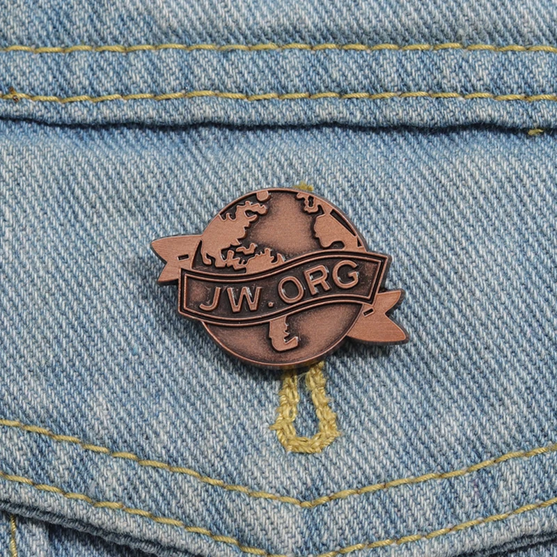 JW,ORG Banner Earth Enamel Pins Custom Antique Copper Brooches Lapel Badges Retro Vintage Jewelry Gift for Kids Friends