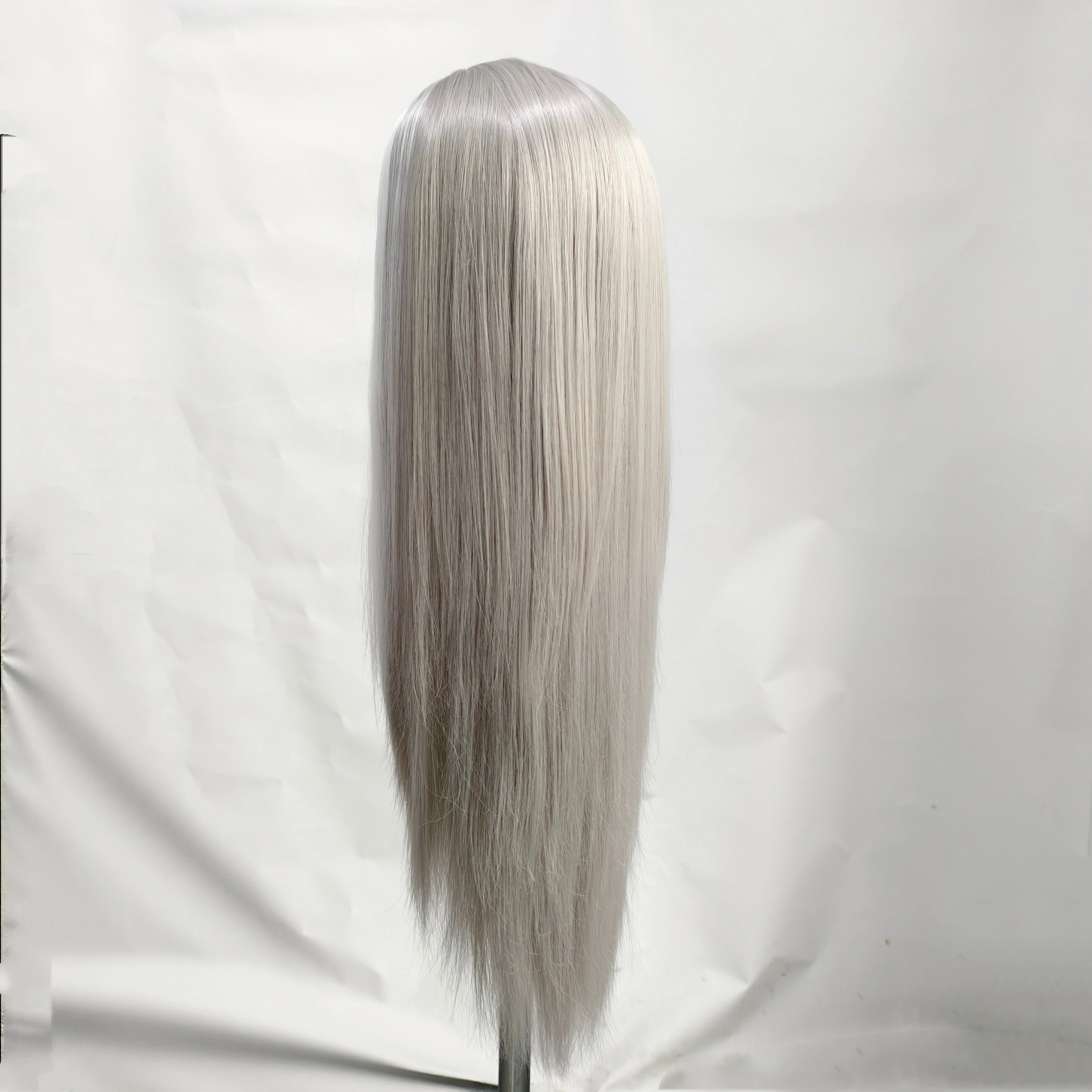 Grey with White Highlight Synthetic Lace Front Wig 13x4 Pre Plucked Natural Hairline Straight Grey Wig for Cosplay Daily Use
