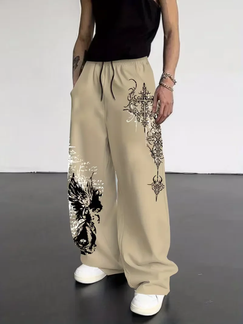 

Gothic Punk Hip Hop Men's Casual Wide-Leg Pants Loose Autumn Winter Sports Straight Pants Trousers Joggers Gym Sweatpant Unisex