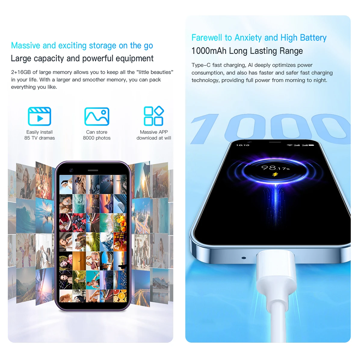 SOYES XS15 Mini Smartphone 3.0-inch Android 8.1 2GB RAM 16GB ROM Dual SIM Multiple Fashion Colors Available for Daily Use