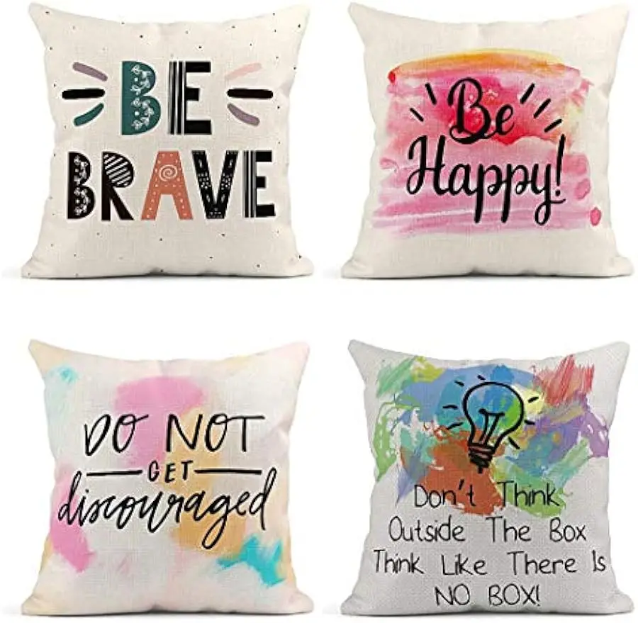 Set of 4 Be Brave Throw Pillow Covers Be Happy Inspirational Scandinavian Linen Pillow Cases Home Decorative Sofa Bed Pillowcase