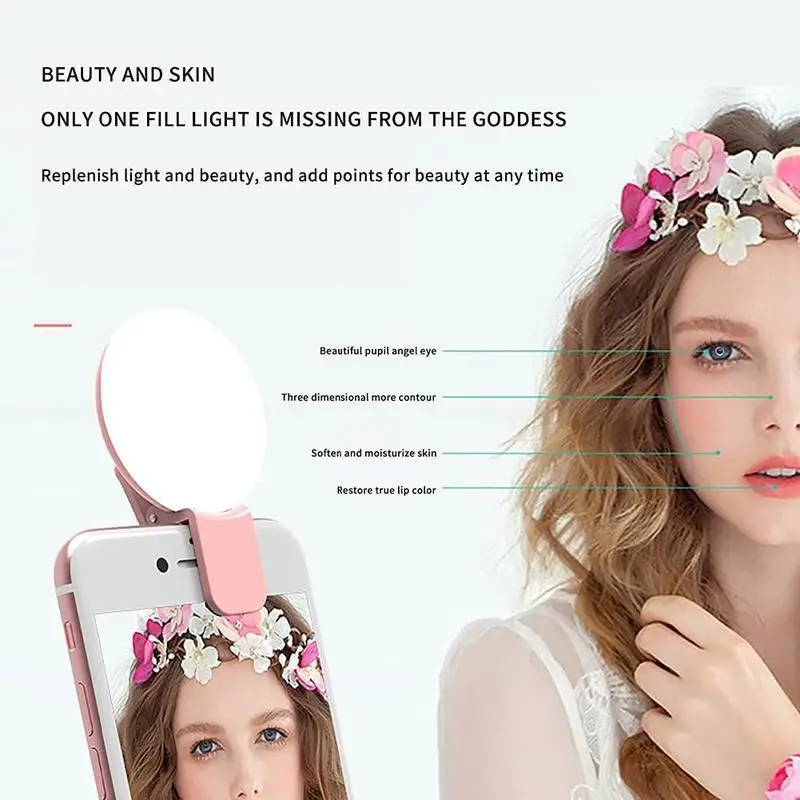 Portable Mini Practical Mobile Phone Fill LED Selfie Beauty Three Stop Dimming Circle Photography Clip Fill Light