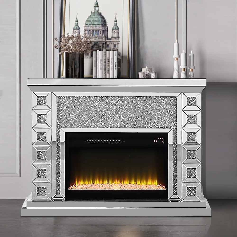New Design Wholesale Modern Crushed Diamond Silver Mirrored TV Stand Fireplace Living Room Farmhouse Bedroom Decor Source