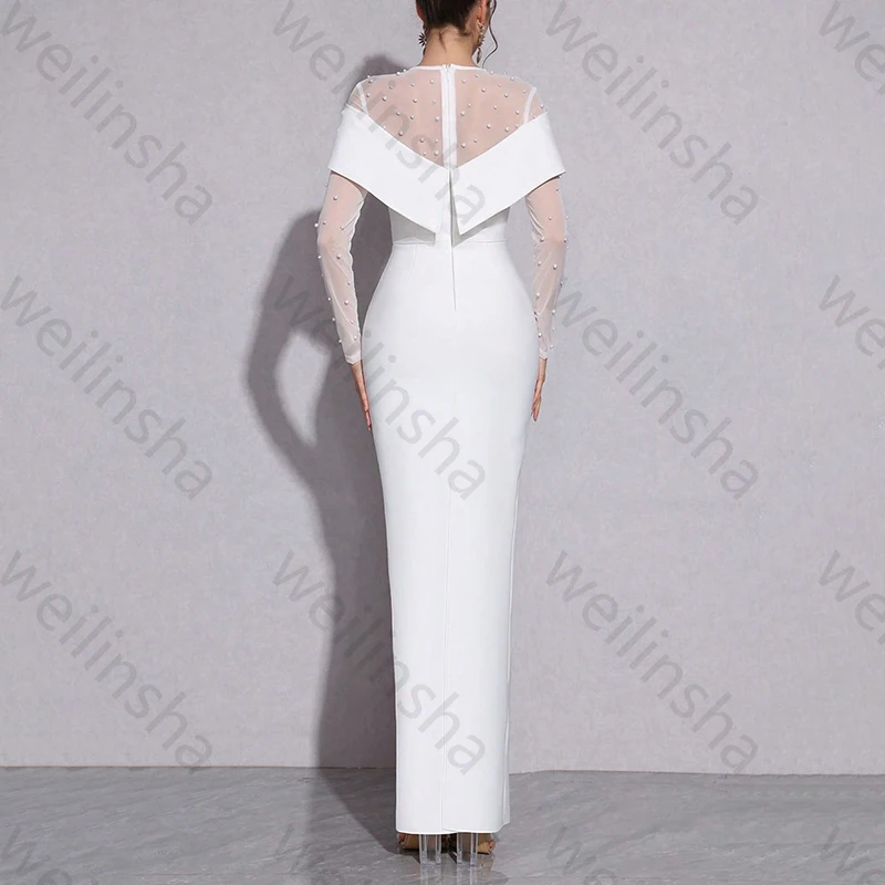 Abiti da sera eleganti a maniche lunghe con scollo a O Abito da celebrità sexy Squisiti abiti da ballo di alta qualità per le donne personalizzati