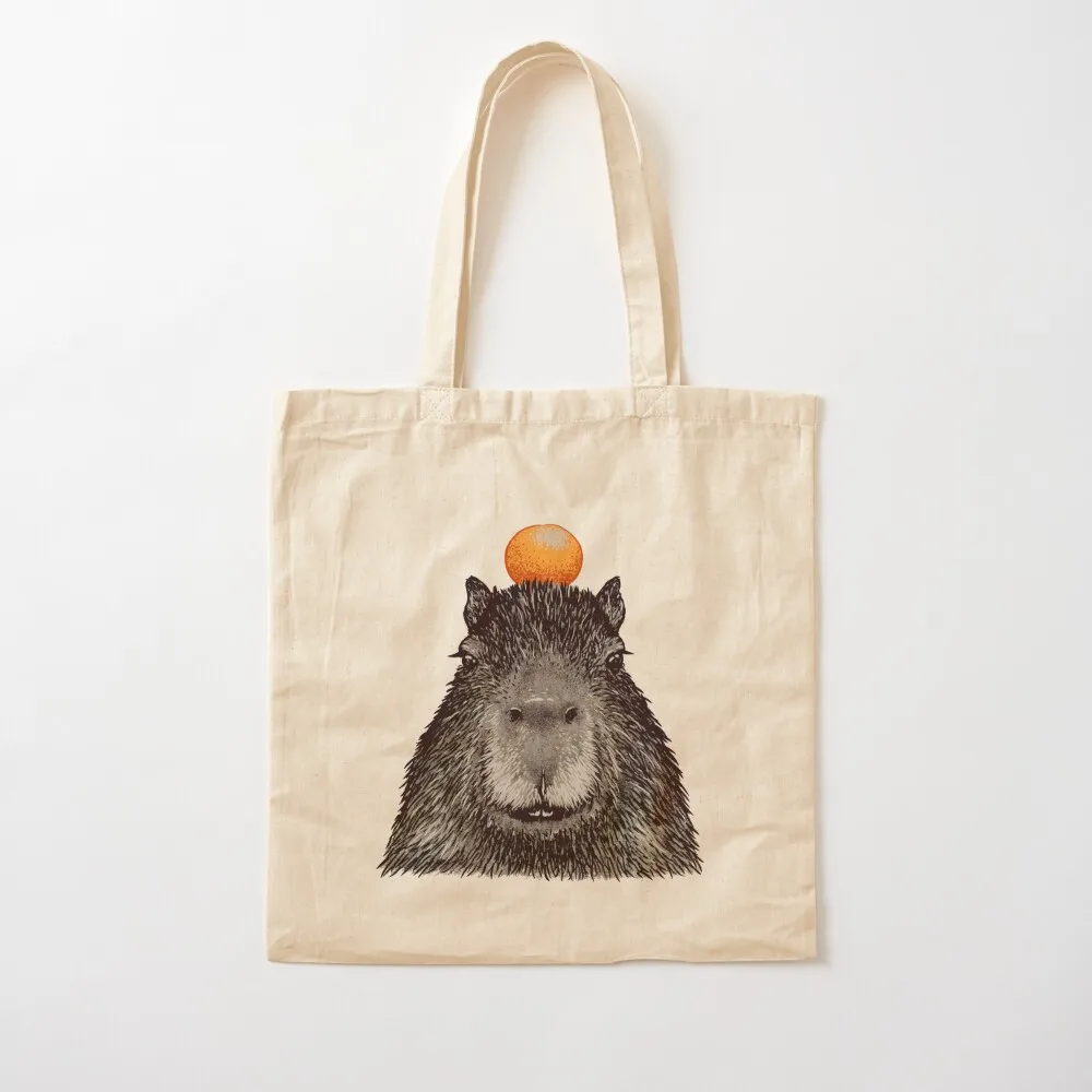 

Capybara Orange Capy Yuzu Capybara with Orange on Head His Name - Gort Portrait Tote Bag hand bags Canvas Tote Bag