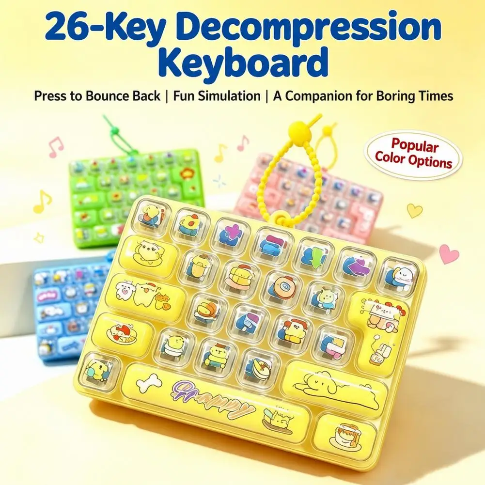Crystal 26-Key Keyboard Stress-relieving Toy Cartoon Keyboard Clicker Decompression Toy Cute Bag Pendant Kawaii Sensory Toy Gift
