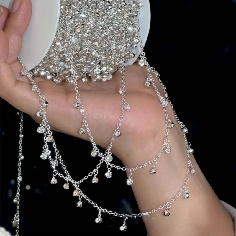 2m Crystal Glass Rhinestone Beads Charm Pendant Copper Chain Link For Bohemia Necklace Anklet Bracelet DIY Girl Jewelry Making