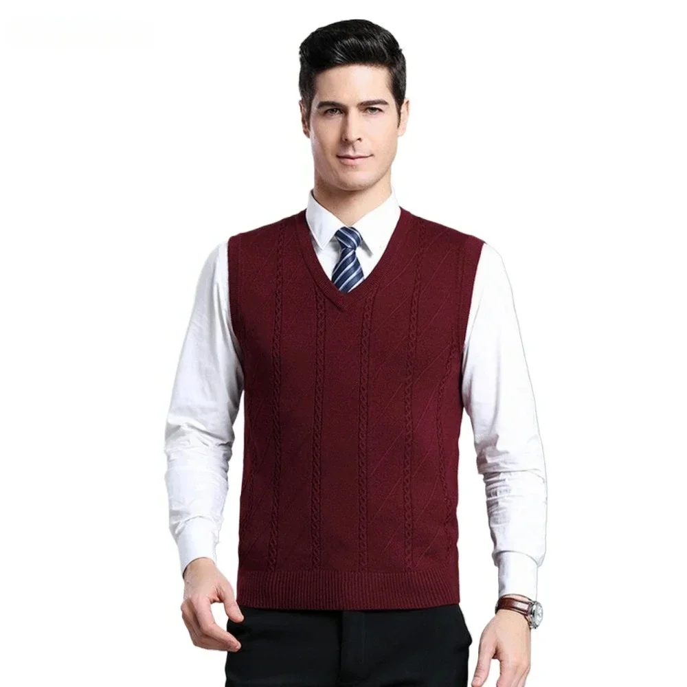 2025 Cardigan Men's Business Casual Pullover Wear Warm Sleeveless Wool Knitted Sweater Vest Tops