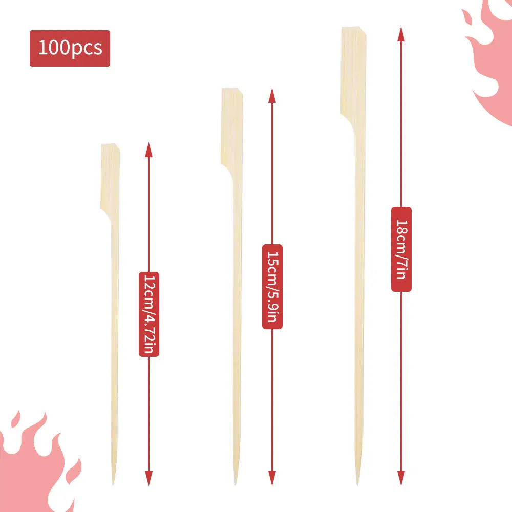 Bamboo stick for barbecue, 12cm/15cm/18cm natural stick, barbecue, party, cocktail, buffet, meat and fruit 100 pieces