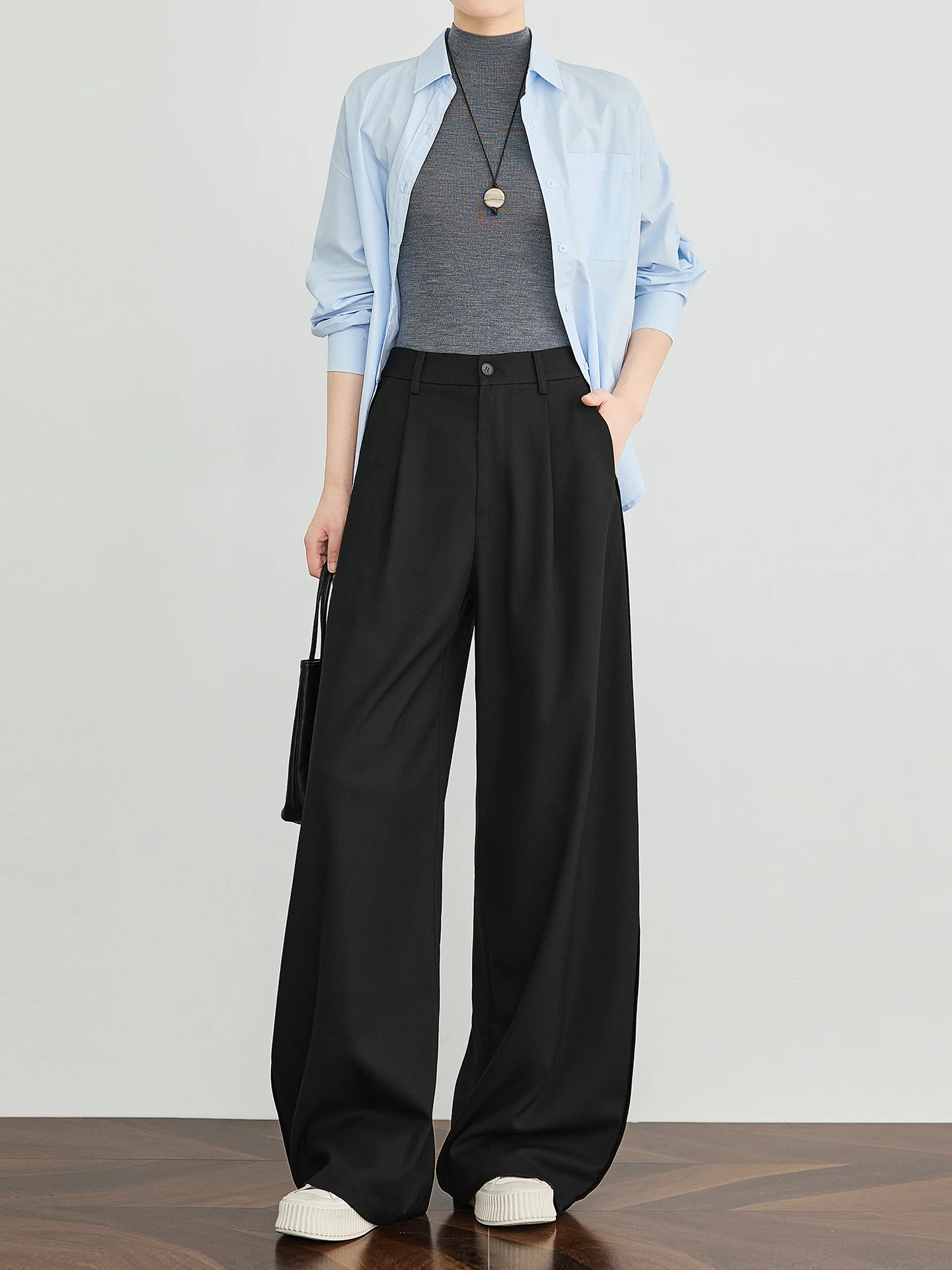 

Bla Drapey Wide Leg Suit Pants Women's Extended Length Premium Feel Casual Trousers Autumn Season Commute Sle Pure Color