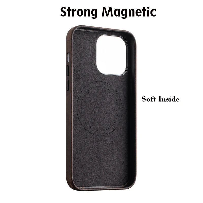 Genuine Leather Case for iPhone 14 Pro Max Crazy Horse Leather Business Case for iPhone 13 Pro Max Magnetic Charging Phone Cover