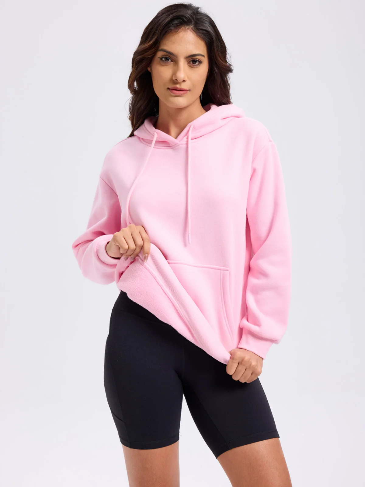 TACVASEN Women Fleece Lined Pullover Hoodie Solid Color Warm Hooded Sweatshirt with Kangaroo Pocket Adjustable Drawstring Casual