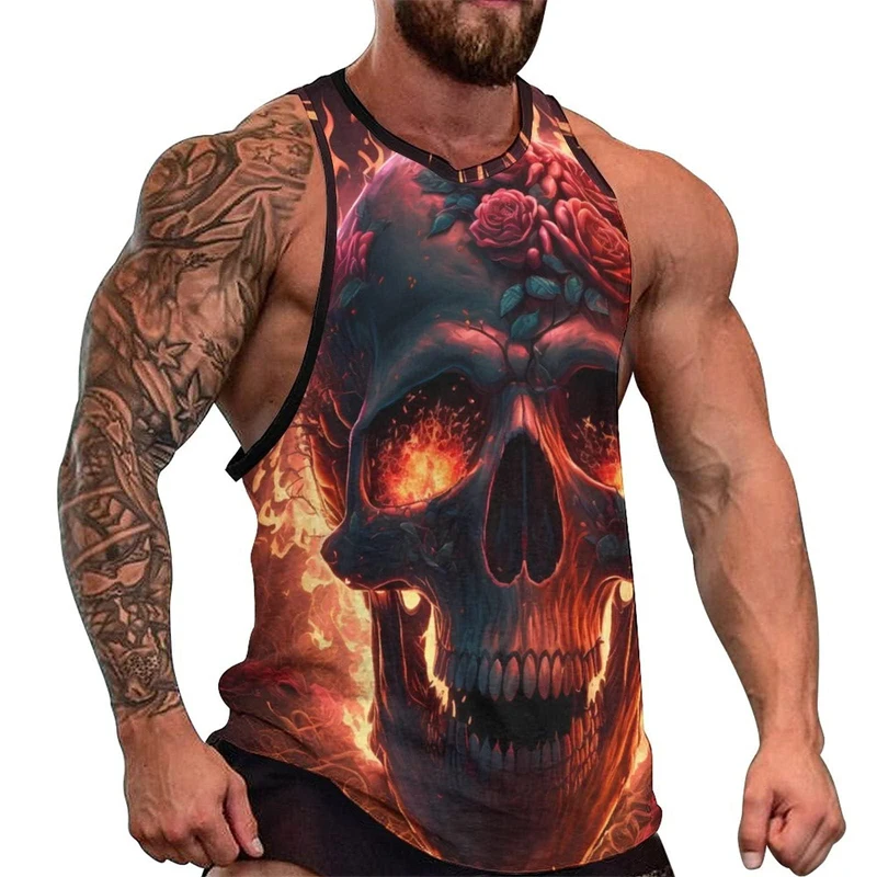 Summer Skull 3D Printed Tank Tops Men\'s Casual Streetwear Fashion Sportswear Vest Oversized Sleeveless Tank Top Gym Man Clothing