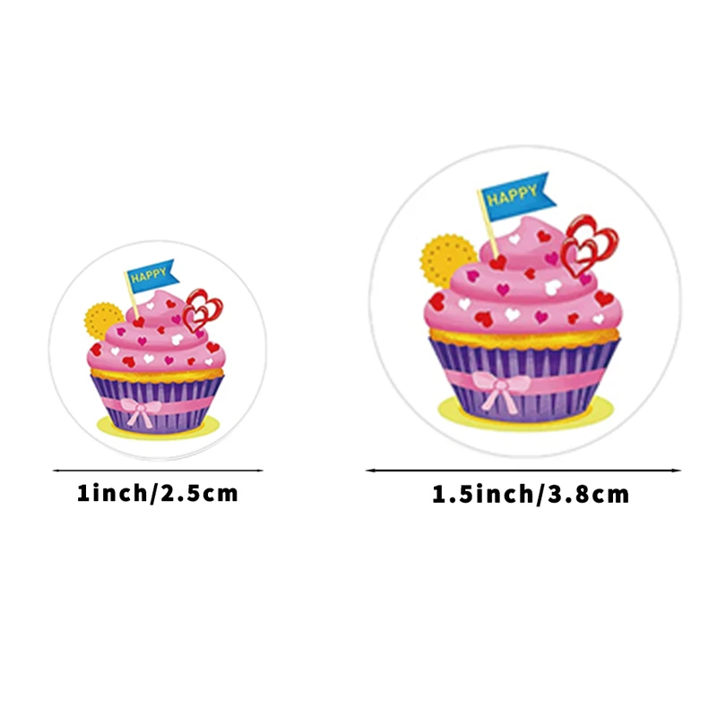 500 Buah/Rol Stiker Label Penyegelan Bulat Stiker Dekorasi Hadiah Ulang Tahun Pesta Pernikahan Stiker Perlengkapan Alat Tulis Cupcake