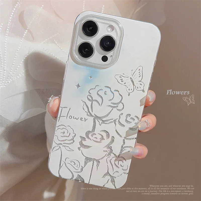 Artistic Line Rose Phone Case for Iphone 15 14 13 Pro Max Paintings Artistic Sweetness Phone Covers Letter for Back Cases Fundas