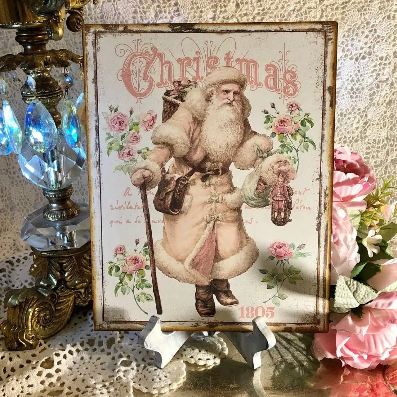 Vintage Metal Tin Sign  for Pink Christmas Santa Claus Gifts Aluminum Tin Sign Yard Signs Birthday Christmas Decor Wall Sign for