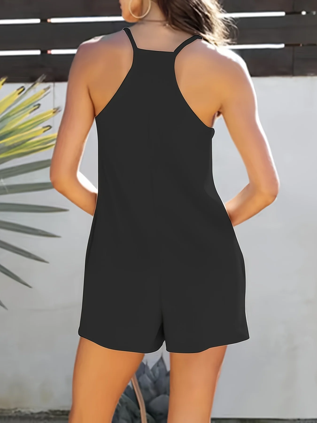 New European and American Summer Suspender Pocket Casual Loose Jumpsuits
