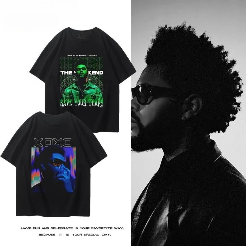 

The Weeknd Men's and Women's Summer American Rap, Hip-hop and Rock Design Style Pure Cotton Short-sleeved Shirt