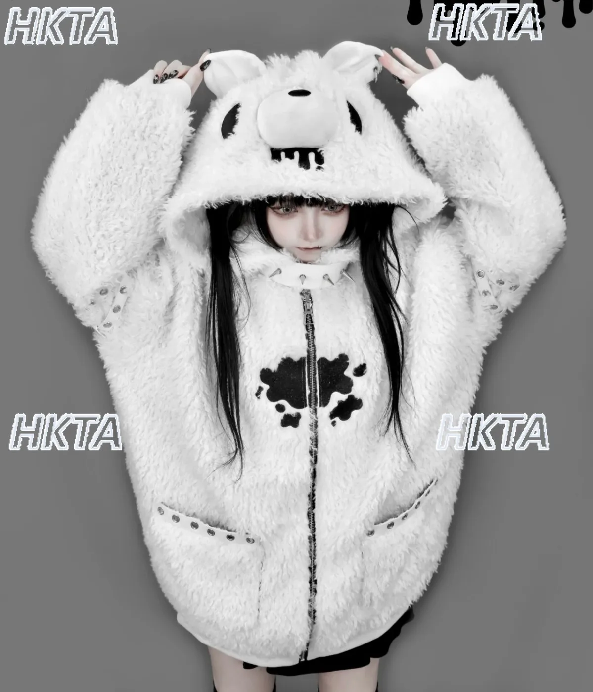 Japanese Soft Fluffy Fur Coat Women Winter Cute Cartoon Bear Subculture Y2K Sweet Cool Lamb Wool Thickened Warm Cotton Jacket