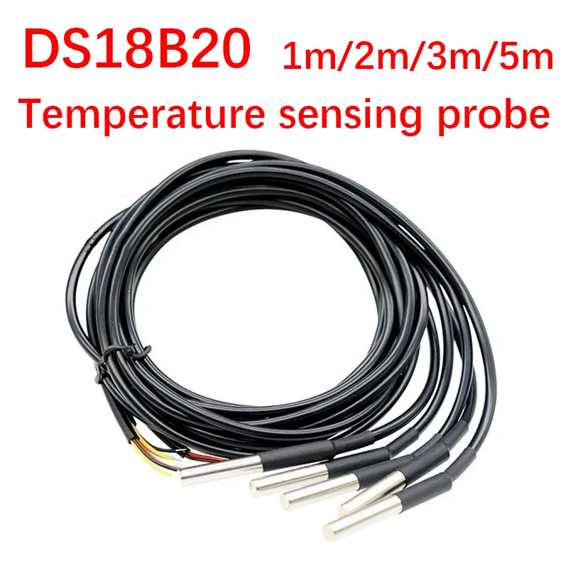 DS18B20 Stainless Steel Package 1M/2M/3M/5M Waterproof 18b20 Cable Probe Temperature Sensor