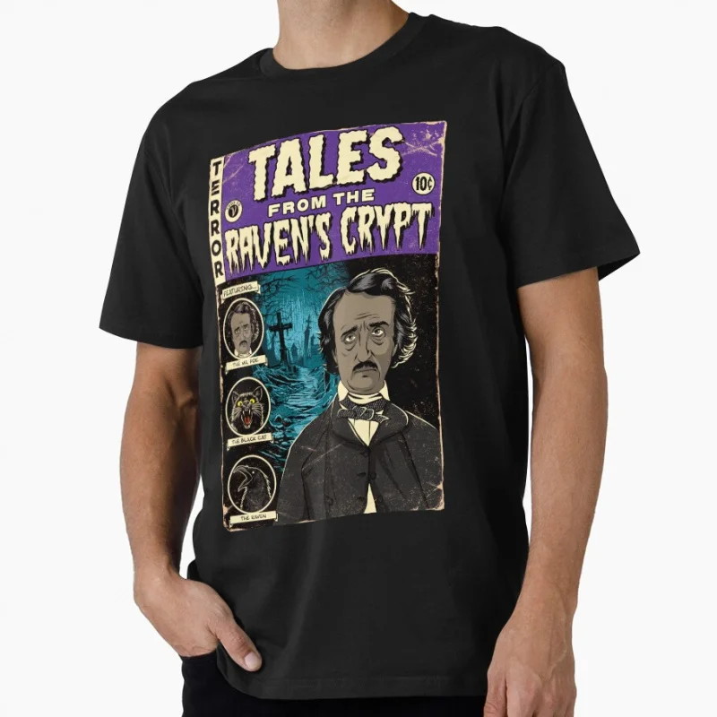

Retro horror movieGothic Horror Inspired by Edgar Allan Poe Scary Halloween Gift t shirt Large size Tops 100% cotton clothes