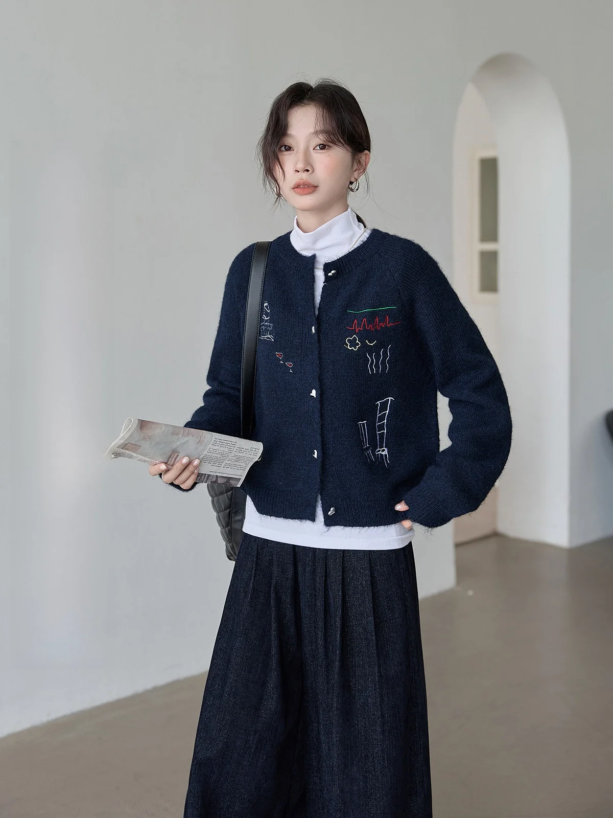 

Ele Embroidered Knitted Cardigan Women's Faion Design Sensation Age Reduction Charming Top HuiXi Commute Sle Regular ...