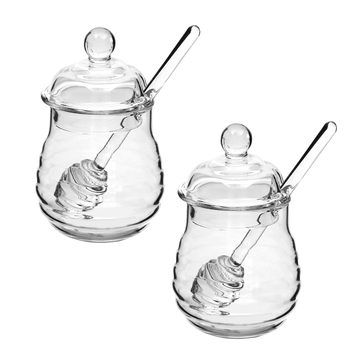 

2Pcs Honey Pot Clear Glass Borosilicate Jars Dipper Lid Kitchen Storage Set Clear Honey Pot Jar and Dipper Set