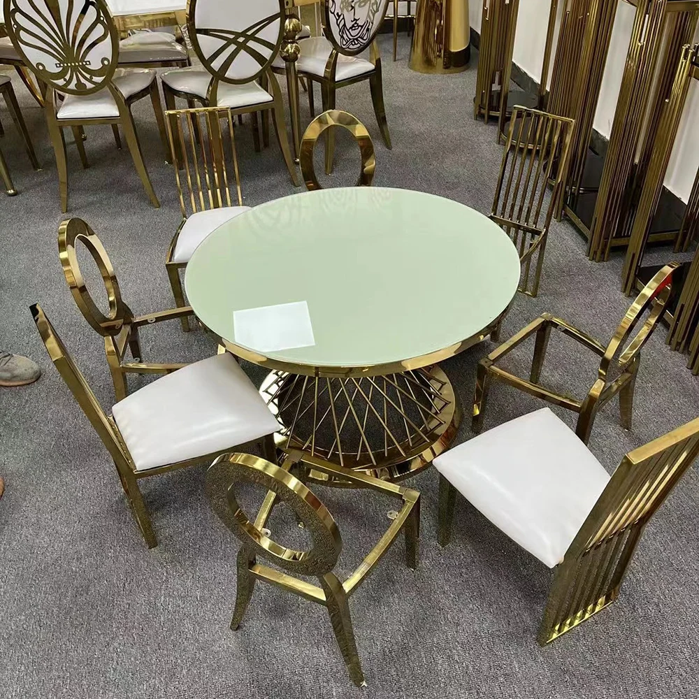 Great quality modern luixury 4 seaters 6 seaters 8 seaters home furniture goldenstainless steel dining tables and chairs