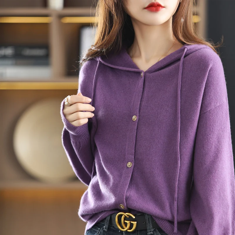 Autumn Women's Cardigan 100% Wool Sweater Chic Tops  Coat Causal Outwear Full Sleeve Loose Large Size Knitted Women's Shirt Spri