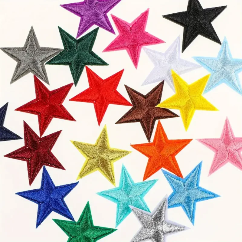 20 Stück/Set 2,9 cm Mini-Fünfzackige Stern-Aufnäher zum Aufbügeln, Gestickte Stoff-Pentagramme für DIY-Bastelarbeiten, Applikationen und Nähzubehör – Detail 3