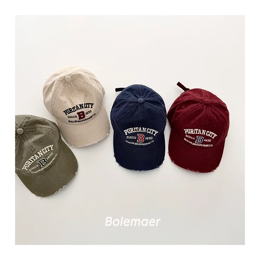 

Korean Baby Baseball Hat Letter Embroidery Kids Peaked Cap Boys Girls Solid Color Children Duck Tongue Caps Sunshade Visors 2-6Y