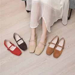 AIYUQI Mary Jane Shoes Women Flat 2026 Spring Shoes Female Genuine Leather Square Head Non-slip Large Size Ballet Shoes Women
