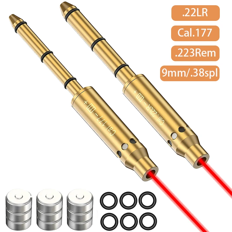 Tactical Laser Bore Sight .22LR/.177/.223 Rem/9mm/38spl Cal Red Dot Laser Pointer Collimator Cartridge Boresighter for Pistols