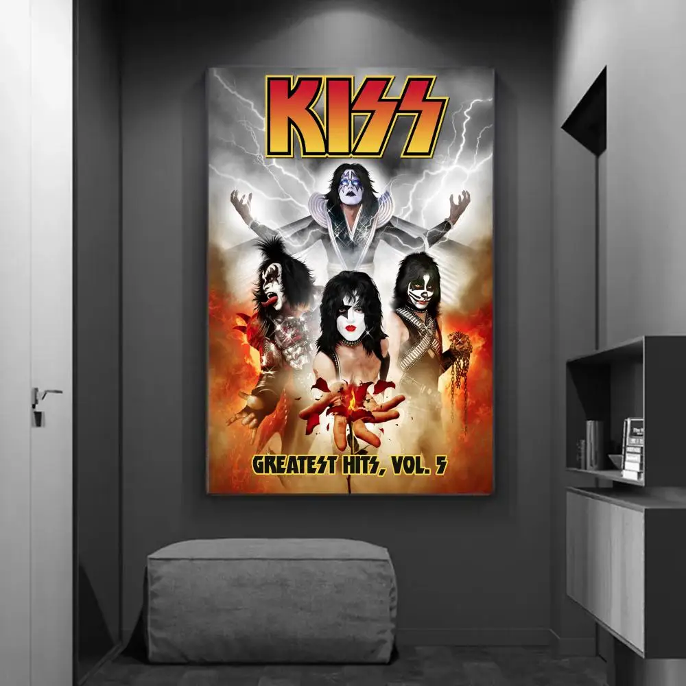 Vintage Heavy Metal Kiss Band Anime Posters Sticky Fancy Wall Sticker for Living Room Bar Decoration Room Wall Decor