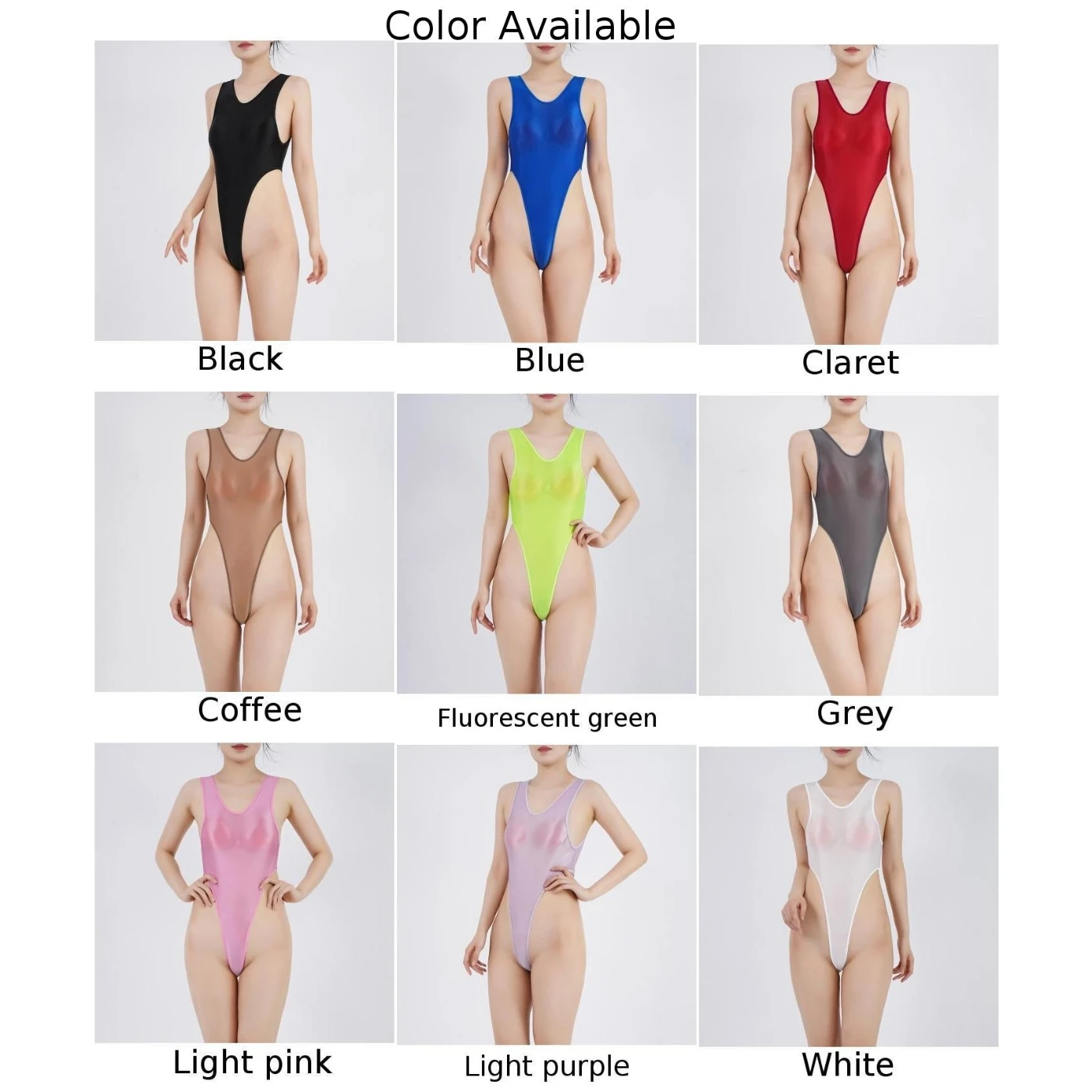 Transparent Women\'s High Cut Bodysuits Swimsuit Thin Oily Glossy Sexy Sleeveless Jumpsuits Lingerie Female Tights