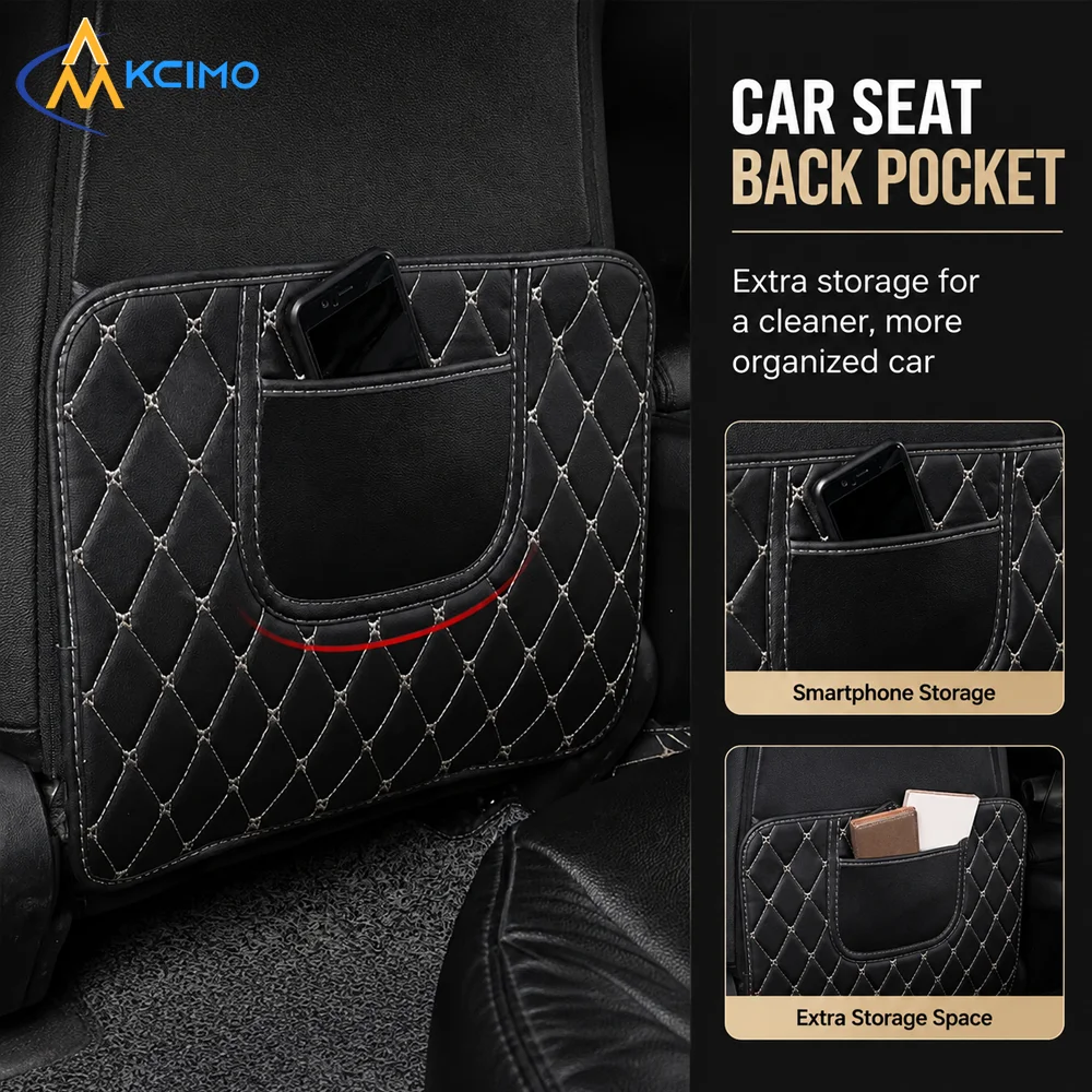PU Leather Rear Seat Anti-Kick Pad, Waterproof Scratchproof Seat Back Guard, Short Style Protector with Storage Pocket
