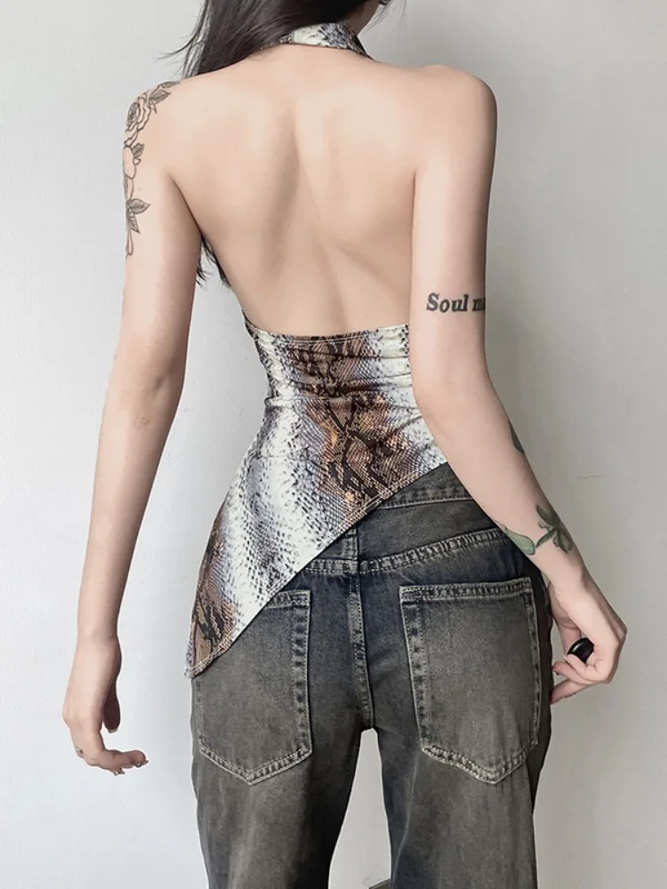 2024 Y2k Aesthetic Halter Backless Women Camisoles Sexy Printing Harajuku Tanks Irregular Slim Fit Streetwear Grunge Tank Tops