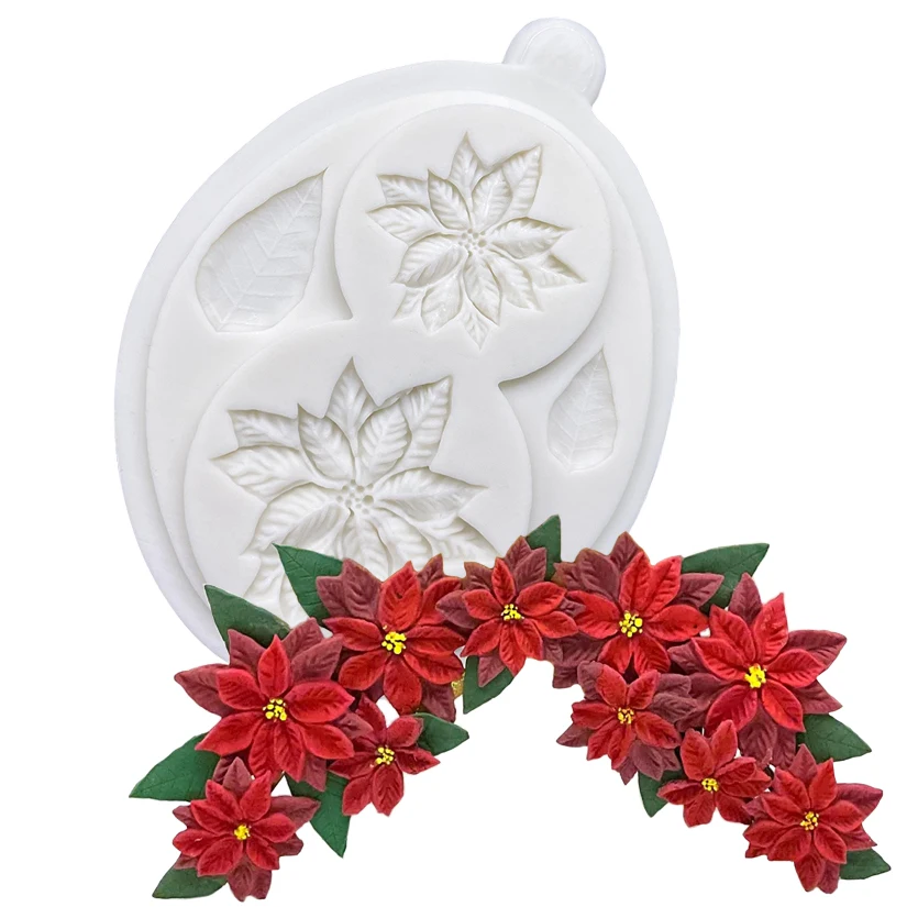 Poinsettia Christmas Flower Silicone Cake Baking Mold Sugarcraft Chocolate Cupcake Resin Tools Fondant Cake Decorating Tools