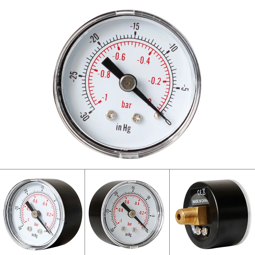 Mini Dial Vacuum Pressure Gauge Meter Manometer 1/8 BSPT Back Mount Vacuum Pressure Gauge Brass Internal Round Dropship